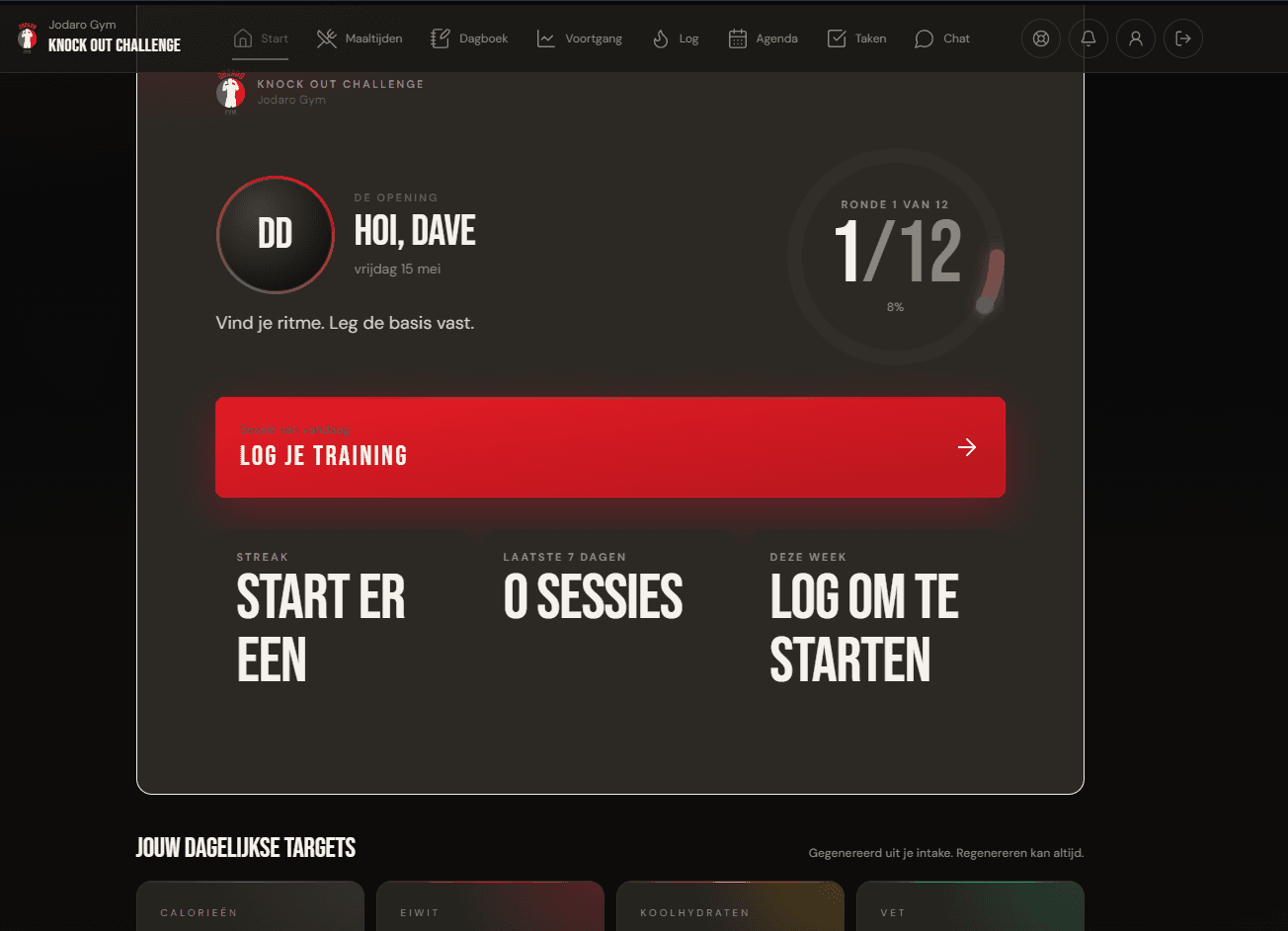 Rondz challenge dashboard — programme progress and daily log